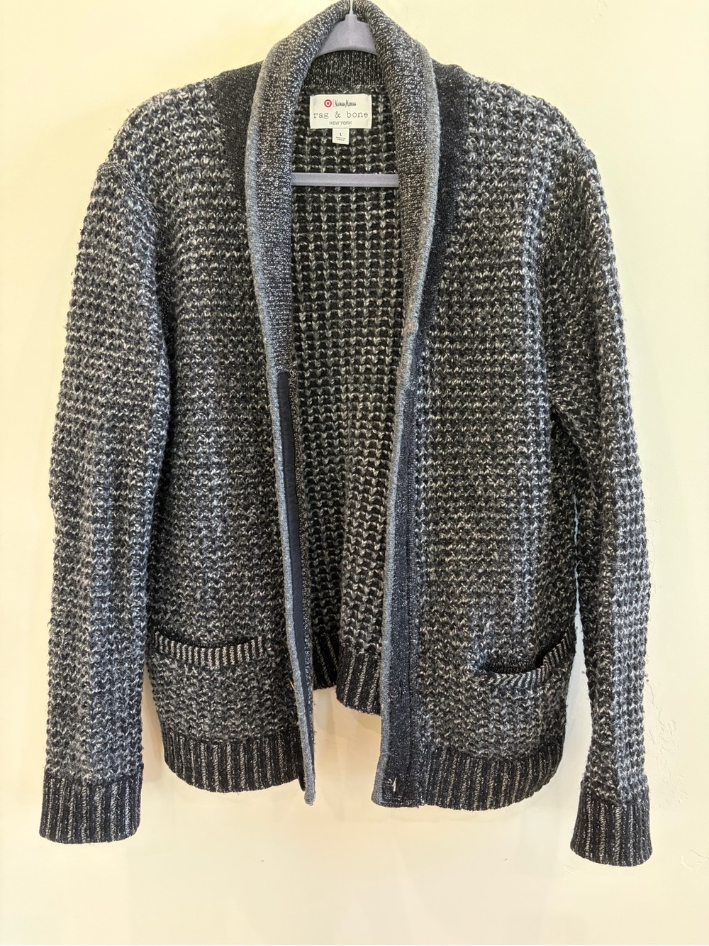 rag & bone Gray Shawl-Collar Knit Cardigan